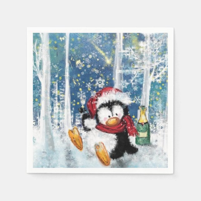 Funny Christmas Napkins with Happy Penguin (Front)