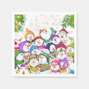 Funny Christmas Napkins with Happy Snowmans Party