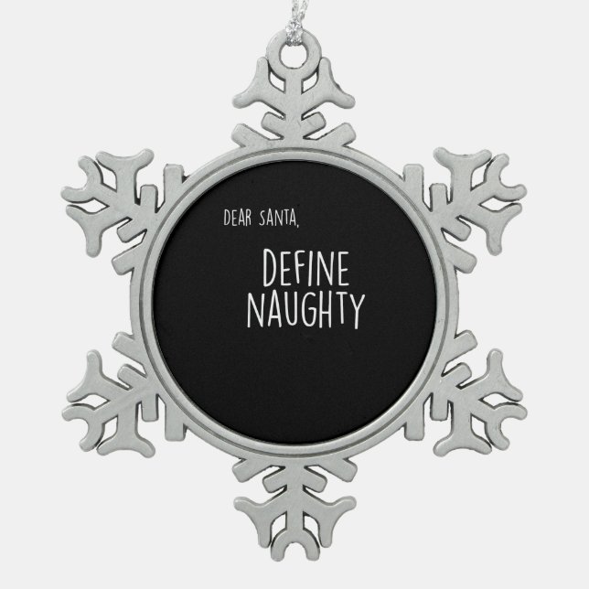 Funny Christmas Naughty Nice Santa Checklist  Snowflake Pewter Christmas Ornament (Front)