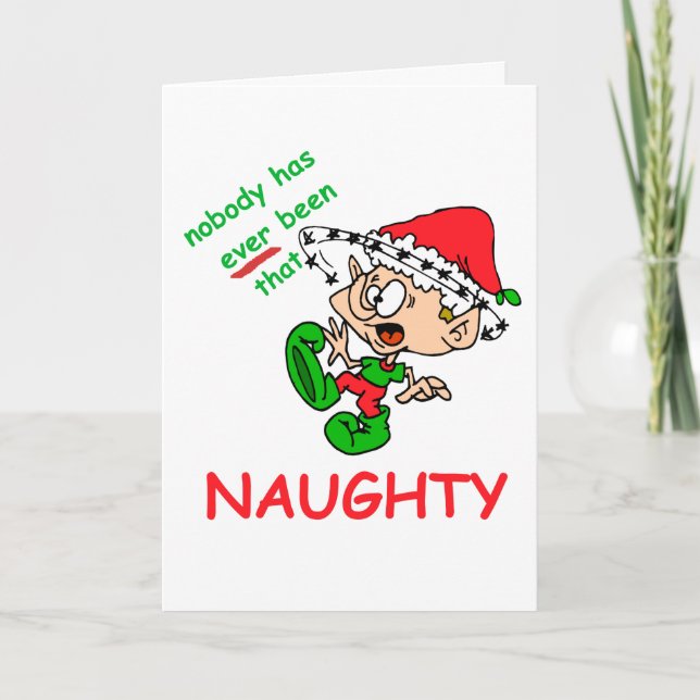 Funny Christmas Naughty Overwhelmed Elf Xmas Humor Holiday Card (Front)