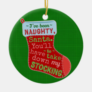 Funny Christmas Naughty Santa Claus Stocking Joke Ceramic Tree Decoration