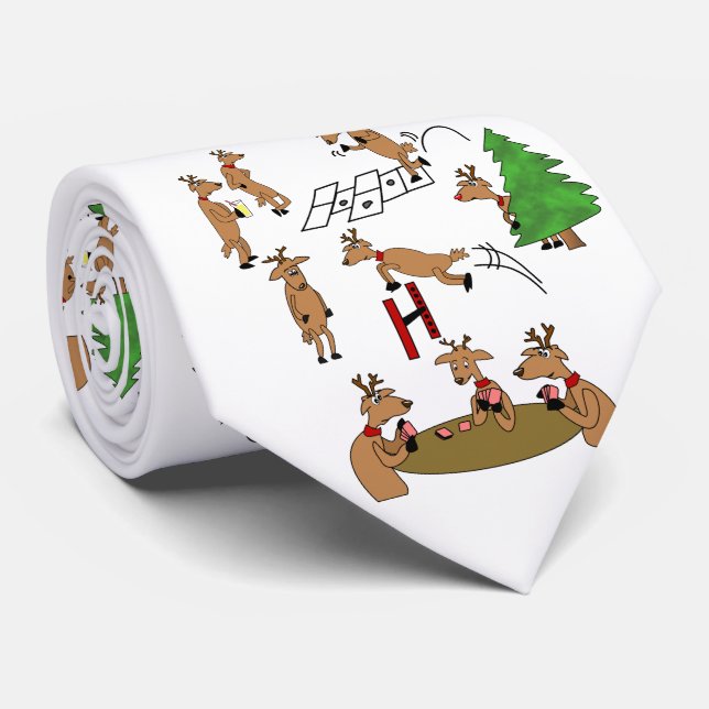 Funny Christmas Necktie Reindeer Playing Games (Rolled)