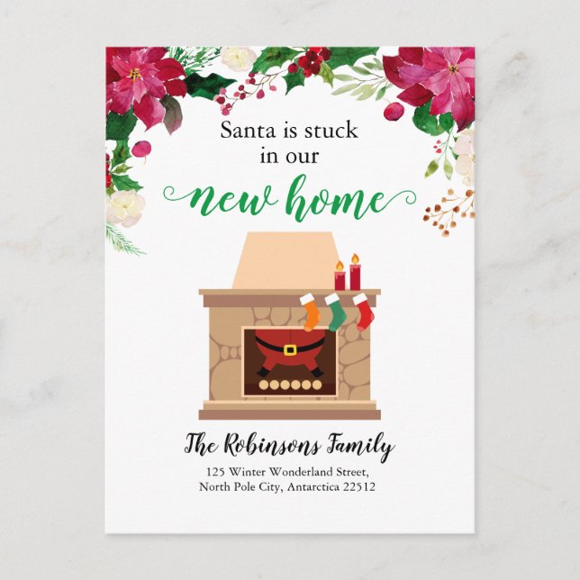 Funny Christmas New Home Santa Holiday Moving Announcement Postcard (Front)