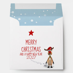Funny Christmas New Year Tree 2026 Reindeer Envelope