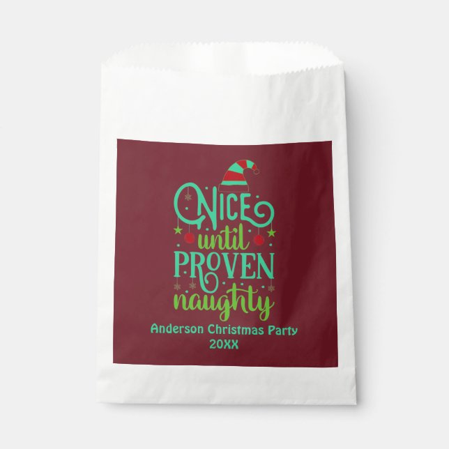 Funny Christmas, Nice until Proven Naughty Red  Favour Bags (Front)