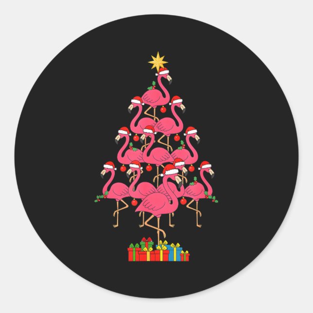 Funny Christmas Nk Flamingo Tree Holiday Bird Love Classic Round Sticker (Front)