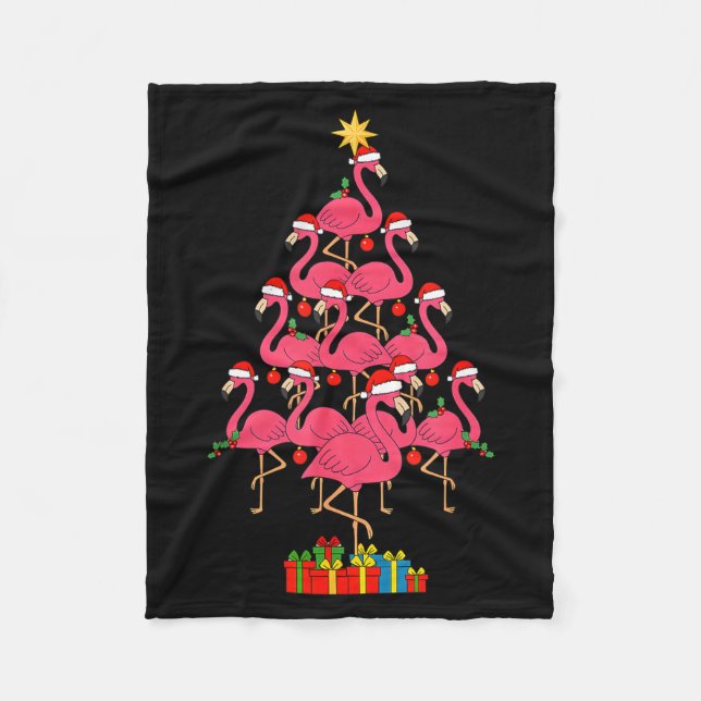 Funny Christmas Nk Flamingo Tree Holiday Bird Love Fleece Blanket (Front)