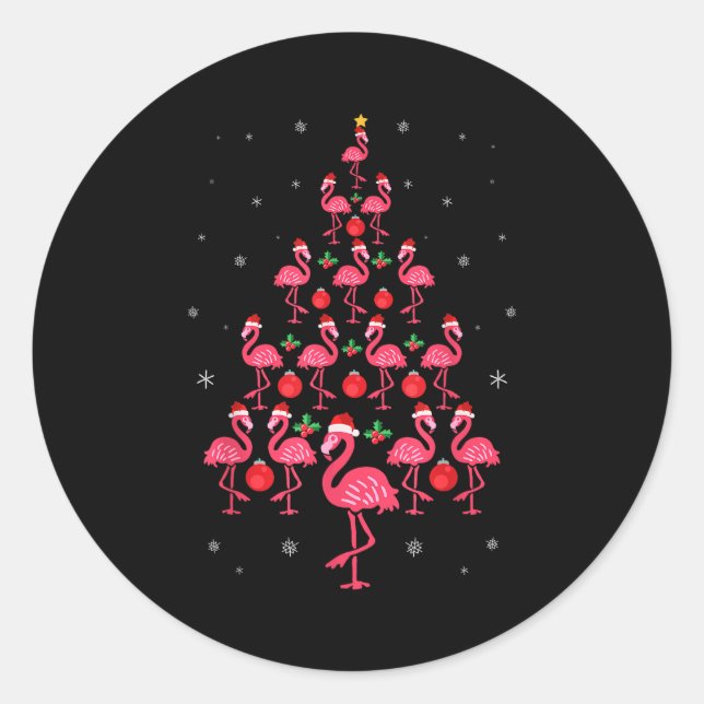 Funny Christmas Nk Flamingo Tree Holiday Gift Bird Classic Round Sticker (Front)