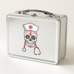 Funny Christmas Nurse Crew Reindeer Santa red plai Metal Lunch Box