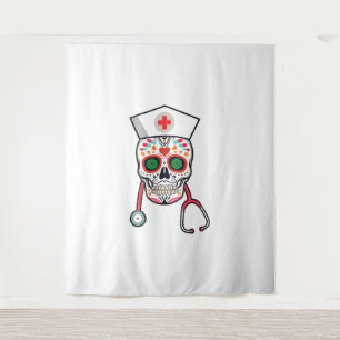 Funny Christmas Nurse Crew Reindeer Santa red plai Tapestry