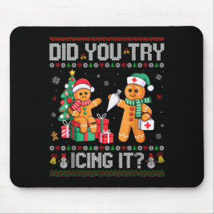 Funny Christmas Nurse Did You Try Icing It_ Ginger Mouse Mat