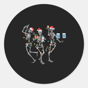 Funny Christmas Nurse Skeleton Nurse Dance Stethos Classic Round Sticker