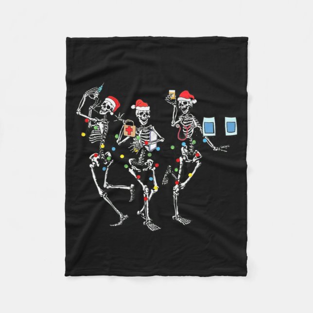 Funny Christmas Nurse Skeleton Nurse Dance Stethos Fleece Blanket (Front)
