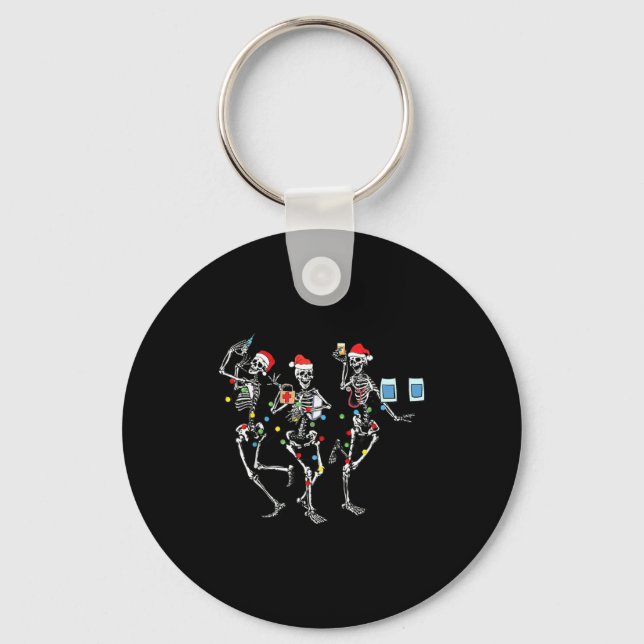 Funny Christmas Nurse Skeleton Nurse Dance Stethos Key Ring (Front)