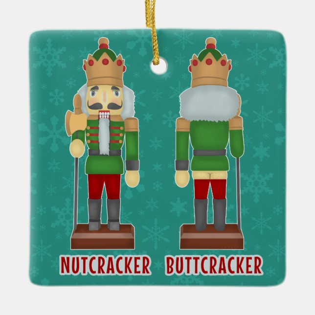 Funny Christmas Nutcracker Buttcracker Humourous Ceramic Ornament (Front)