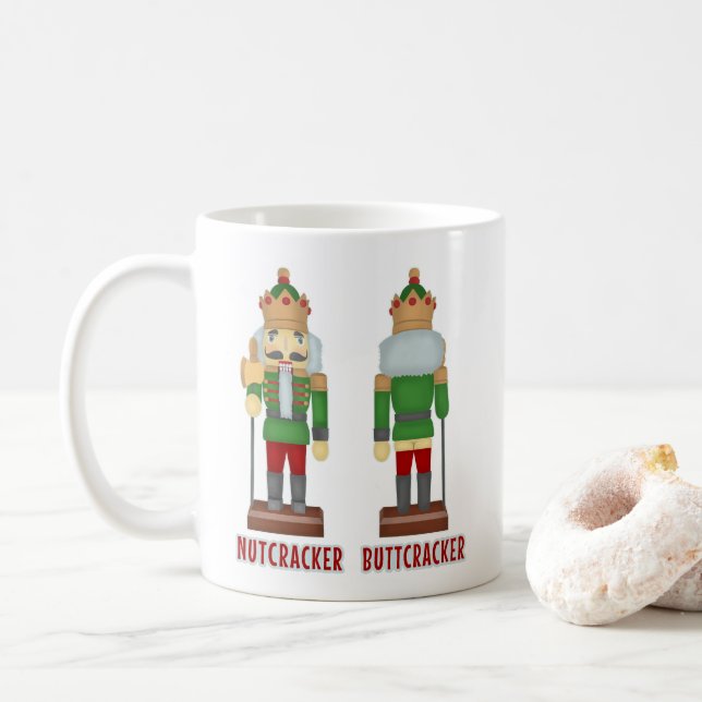 Funny Christmas Nutcracker Buttcracker Humourous Coffee Mug (With Donut)