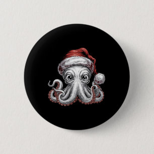 Funny Christmas Octopus With Santa Hat For Octopus 6 Cm Round Badge