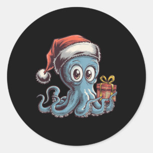 Funny Christmas Octopus With Santa Hat For Octopus Classic Round Sticker