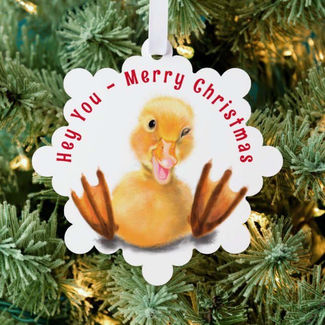 Funny Christmas Ornament Card Happy Playful Duck (Insitu (Tree))