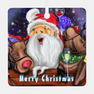 Funny Christmas Ornament Santa with Reindeers