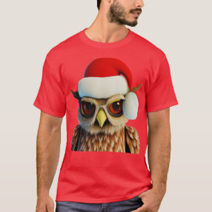 Funny Christmas Owl Wearing Santa Hat T-Shirt