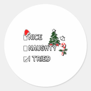 Funny Christmas Pajama Lights Nice Naughty I Tried Classic Round Sticker