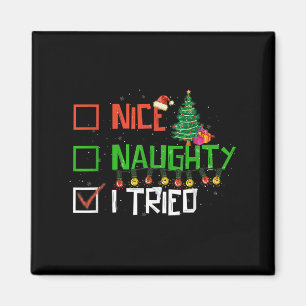 Funny Christmas Pajama Lights Nice Naughty I Tried Magnet