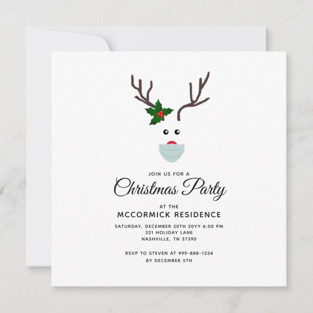 Funny Christmas Party 2021 Covid Reindeer Custom Holiday Card (Front)