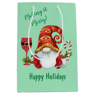 Funny Christmas Party Gnome Medium Gift Bag