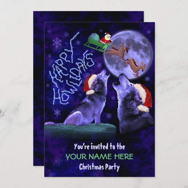 Funny Christmas Party Ugly Sweater Wolf Pun Invitation (Front/Back)