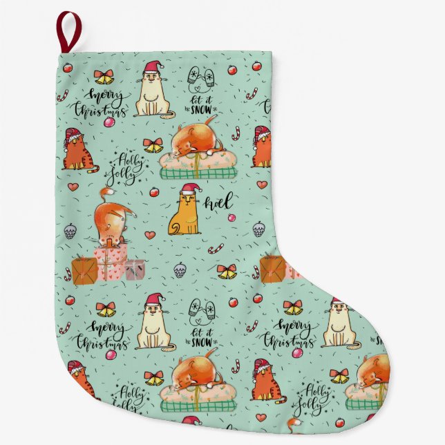 Funny Christmas Pattern Large Christmas Stocking (Front)