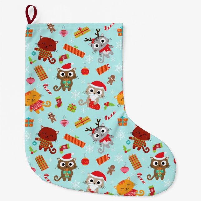 Funny Christmas Pattern Large Christmas Stocking (Front)