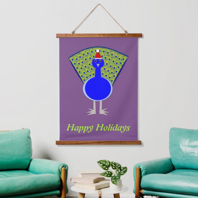 Funny Christmas Peacock Custom Hanging Tapestry (Living Room)