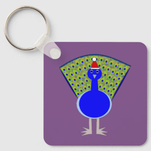 Funny Christmas Peacock Custom Key Ring