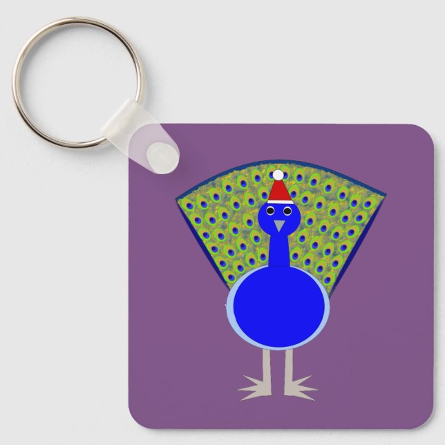 Funny Christmas Peacock Custom Key Ring (Front)