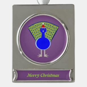 Funny Christmas Peacock Silver Plated Banner Ornament