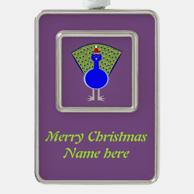 Funny Christmas Peacock Silver Plated Framed Ornament (Front)