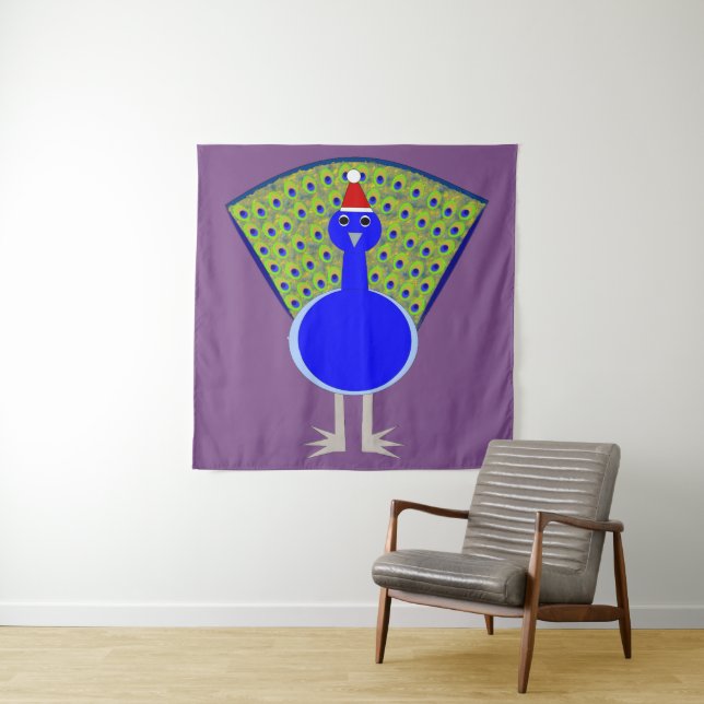Funny Christmas Peacock Tapestry (In Situ)