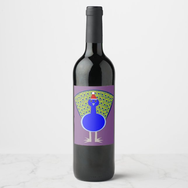 Funny Christmas Peacock Wine Label (Front)
