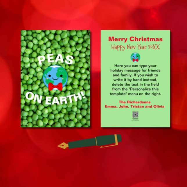 Funny Christmas "Peas on Earth" Punny Cute Modern Holiday Card (Spread holiday cheer with this funny, punny, cute "Peas on Earth" Christmas card! )