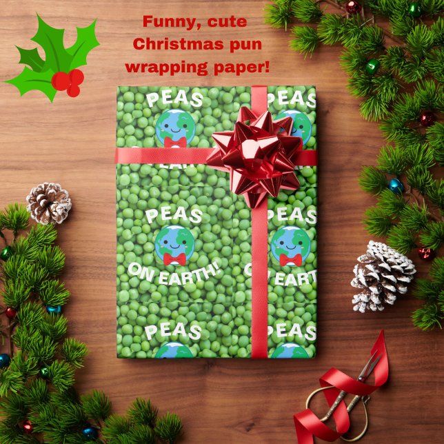 Funny Christmas "Peas on Earth" Punny Cute Wrapping Paper (Peas on Earth and Goodwill to All! Funny, cute, punny Christmas wrapping paper to make you smile.)