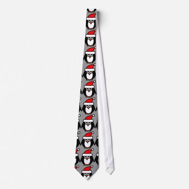 Funny Christmas penguin cartoon neck tie design. (Front)