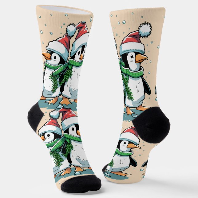 Funny Christmas penguin girly pink Socks (Angled)