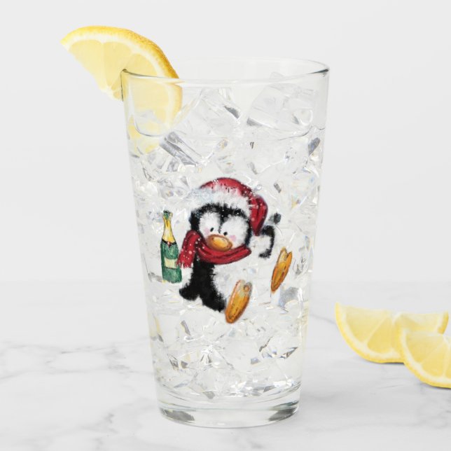 Funny Christmas Penguin Glass (Front Ice)