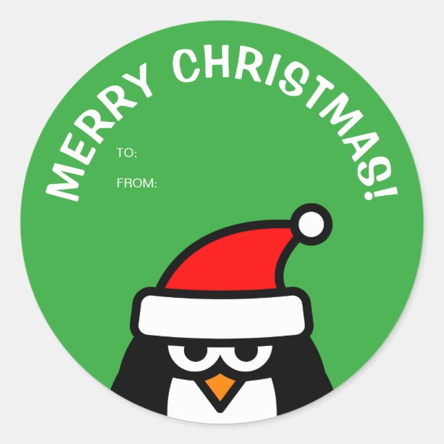 Funny Christmas penguin to and from stickers (Front)
