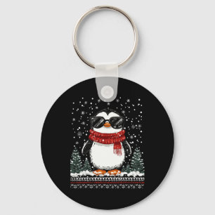Funny Christmas Penguin With Sungles Ugly Christma Key Ring