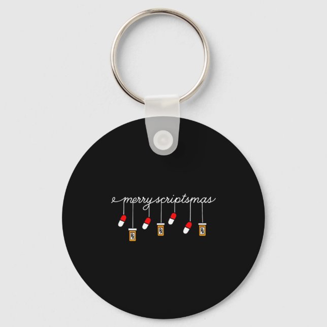 Funny Christmas Pharmacy Phrase Merry Scriptsmas C Key Ring (Front)