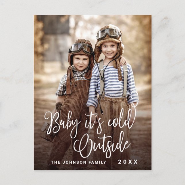 Funny Christmas PHOTO Baby It's Cold Outside Holiday Postcard (Front)