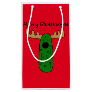 Funny Christmas Pickle Moose Cartoon Small Gift Bag