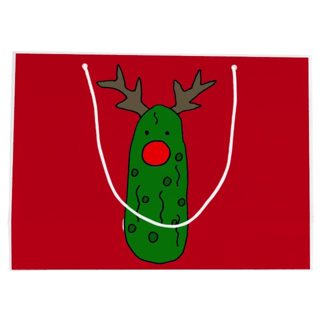 Funny Christmas Pickle Reindeer Art Large Gift Bag (Back)